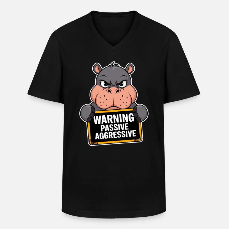 Warnung Passiv Aggressiv Nilpferd - Männer-T-Shirt mit V-Ausschnitt - Schwarz