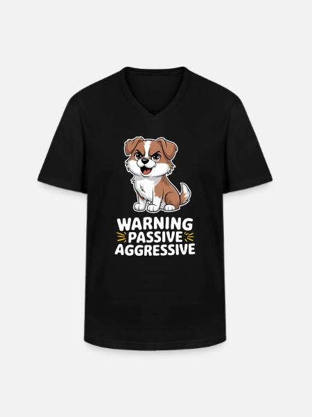 Warning Passive Aggressive Dog Illustration - Men's V-Neck T-Shirt - black