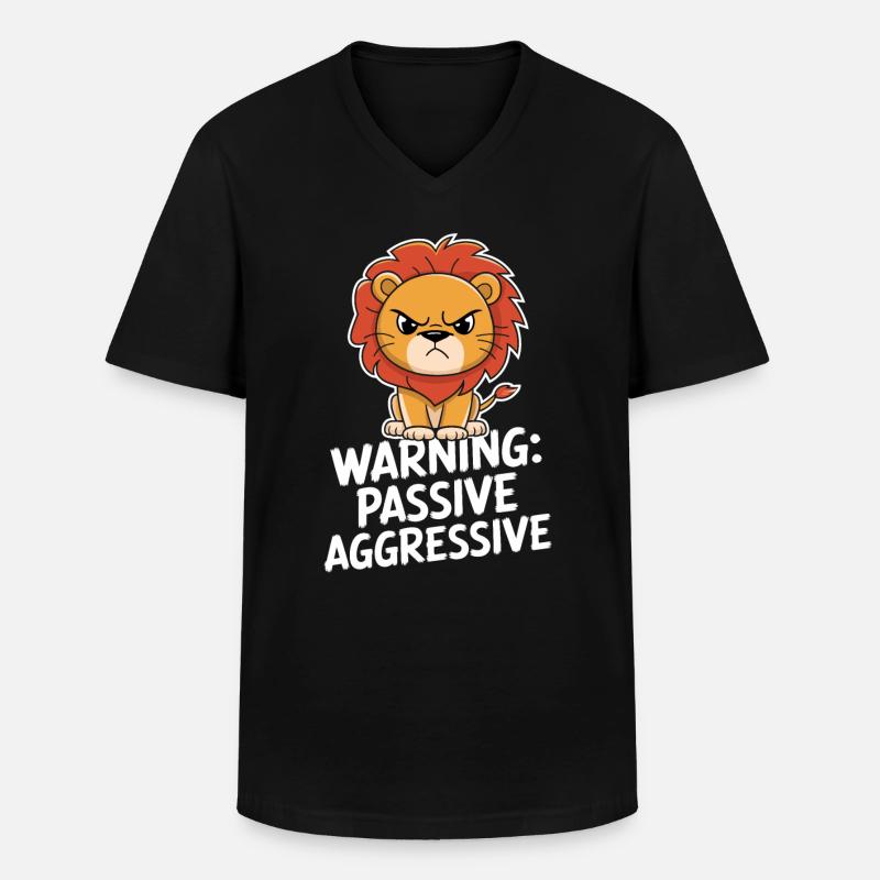 Warning: Passive, Aggressive, Leo - Men's V-Neck T-Shirt - black