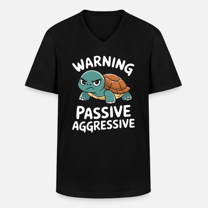 Warning: Passive, Aggressive, Turtle - Men's V-Neck T-Shirt - black