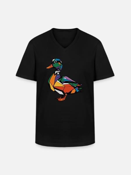 Colorful Geometric Farm Animal Graphic Duck - Men's V-Neck T-Shirt - black