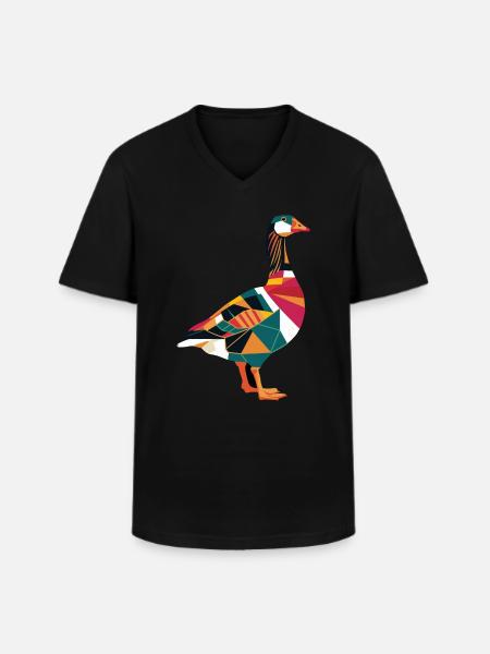 Geometric Farm Animal Graphic Goose - Men's V-Neck T-Shirt - black