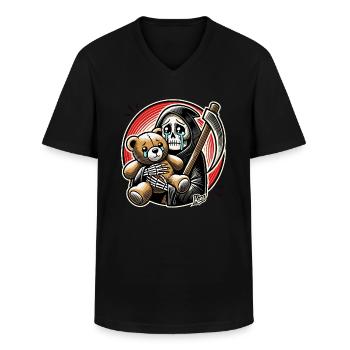 Faucheuse en pleurs câlinant un animal en peluche - T-shirt col V Homme - noir - Devant - AI Model Male 178 dark (178cm)
