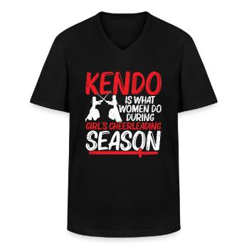 Le kendo, c’est ce que font les femmes pendant le - T-shirt col V Homme - noir - Devant - AI Model Male 178 dark (178cm)