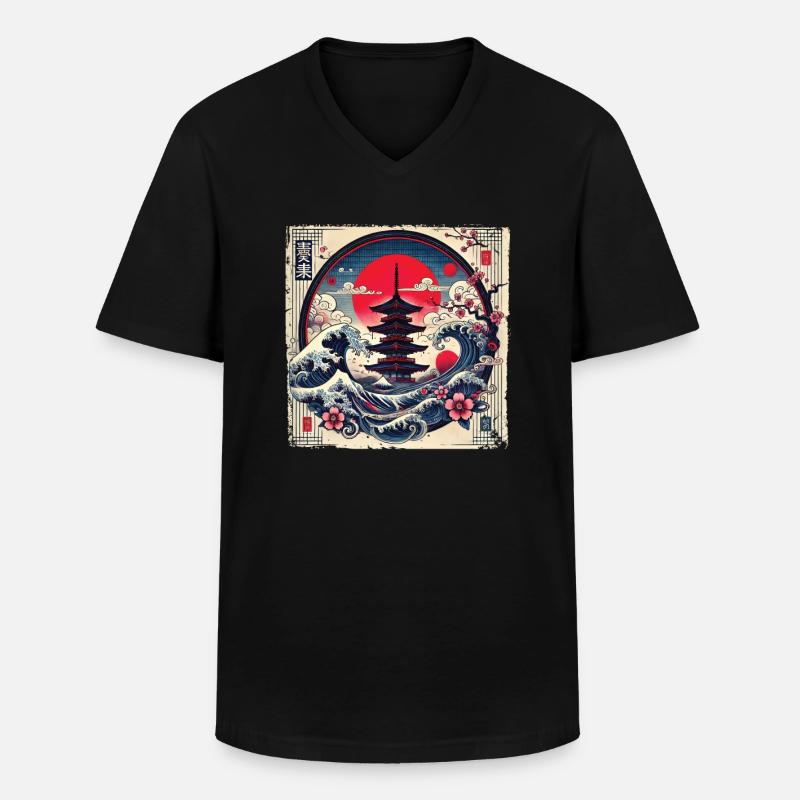 Traditionelle Japanische Pagode, - Männer-T-Shirt mit V-Ausschnitt - Schwarz