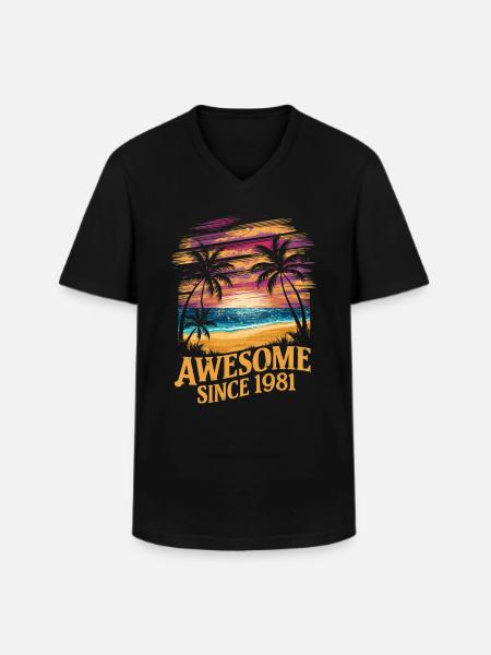 Awesome Since 1981 Beach Sunset - Men's V-Neck T-Shirt - black