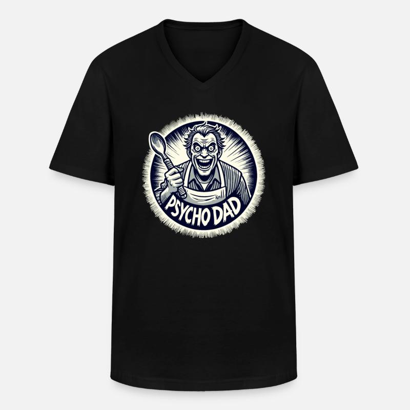 Psycho-Papa mit Kochlöffel - Männer-T-Shirt mit V-Ausschnitt - Schwarz