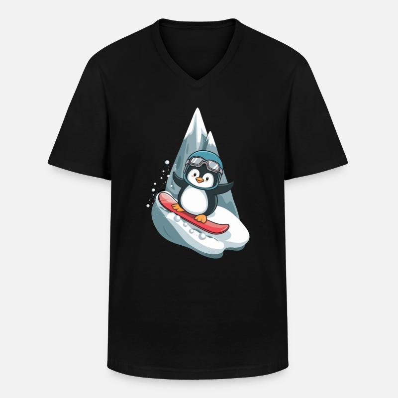 Coole Pinguin Snowboard Abenteuer - Männer-T-Shirt mit V-Ausschnitt - Schwarz