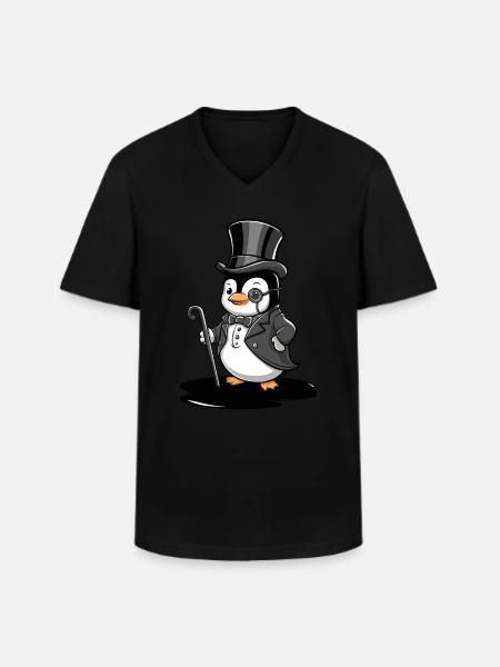 Eleganter Pinguin Mit Zylinder - Männer-T-Shirt mit V-Ausschnitt - Schwarz