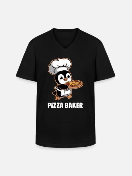 Pizza Baker Penguin Funny Chef - Men's V-Neck T-Shirt - black