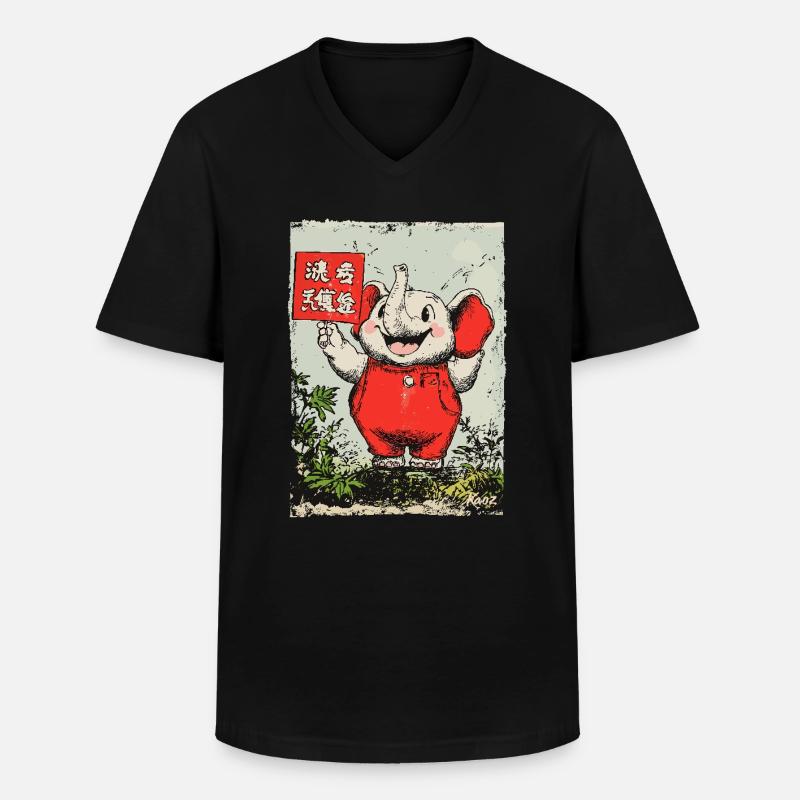 Fröhlicher kleiner Elefant - Männer-T-Shirt mit V-Ausschnitt - Schwarz