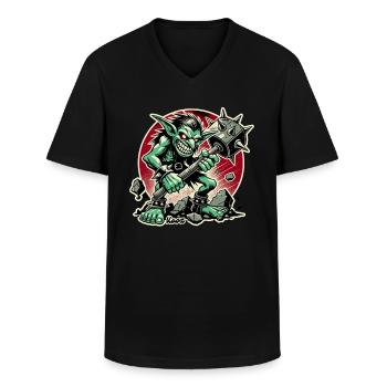 Gemene kobold met grote hamer - Klassiek mannen T-shirt met V-hals - zwart - Voor - AI Model Male 178 dark (178cm)