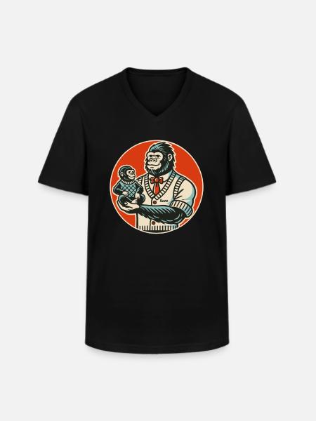 Papa gorille avec bébé - T-shirt col V Homme - noir