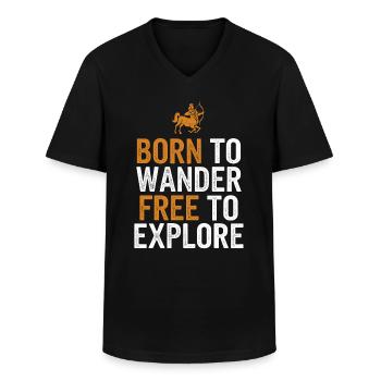 Signe du zodiaque Sagittaire : Né pour errer librement - T-shirt col V Homme - noir - Devant - AI Model Male 178 dark (178cm)