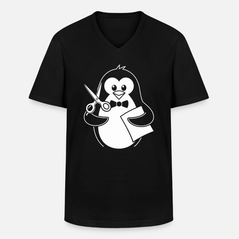 Pinguin Mit Schere Bastelhobby - Männer-T-Shirt mit V-Ausschnitt - Schwarz