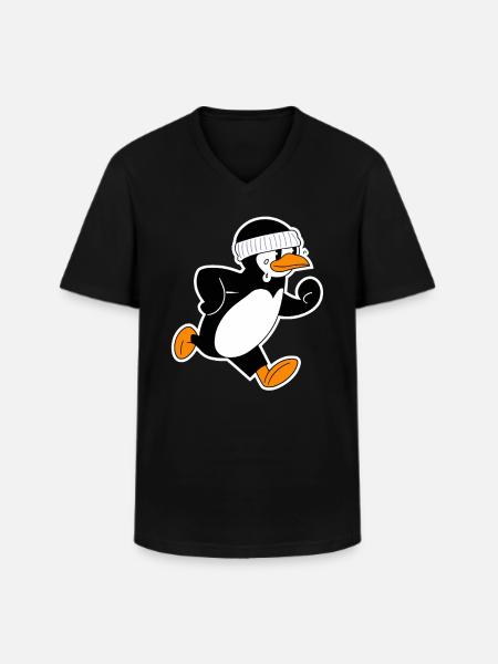 Funny running penguin with headband - Men's V-Neck T-Shirt - black