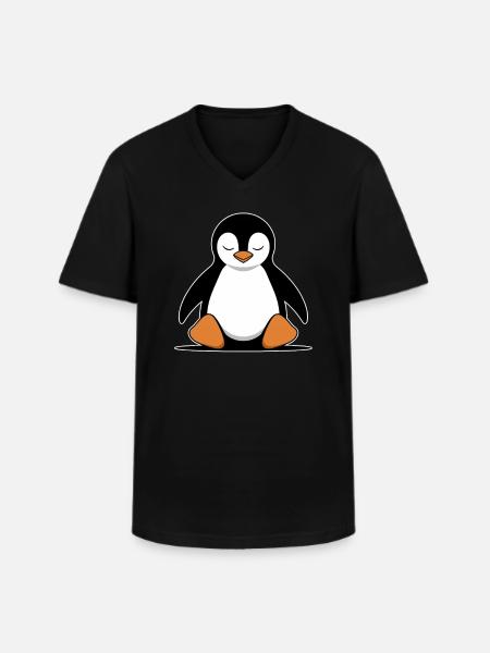 Relaxed Penguin Meditation Cartoon - Men's V-Neck T-Shirt - black