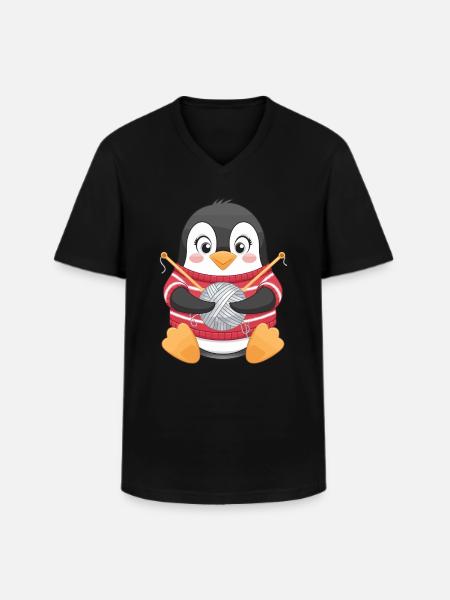 Cute Penguin Knitting Motif - Men's V-Neck T-Shirt - black