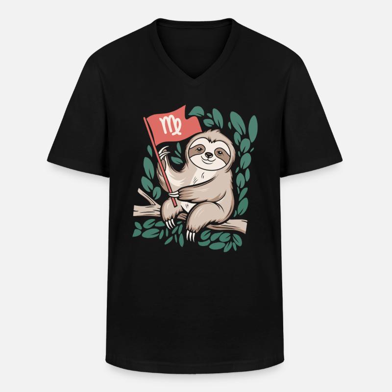Gemütliches Jungfrau Sternzeichen Faultier Design - Männer-T-Shirt mit V-Ausschnitt - Schwarz