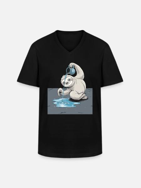 Aquarius Sloth Zodiac Illustration - Men's V-Neck T-Shirt - black