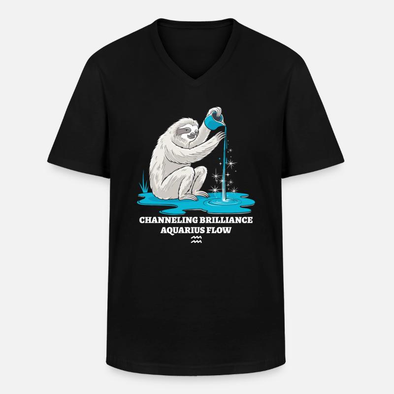Wassermann Sternzeichen Faultier Channeling - Männer-T-Shirt mit V-Ausschnitt - Schwarz