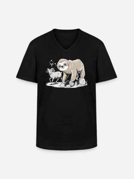 Bélier Zodiaque Soth avec paresseux et chèvre - T-shirt col V Homme - noir