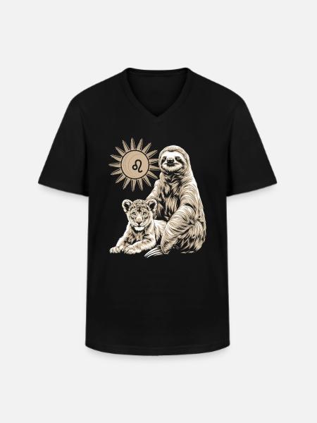 Löwe Sternzeichen Faultier unter der Sonne - Männer-T-Shirt mit V-Ausschnitt - Schwarz