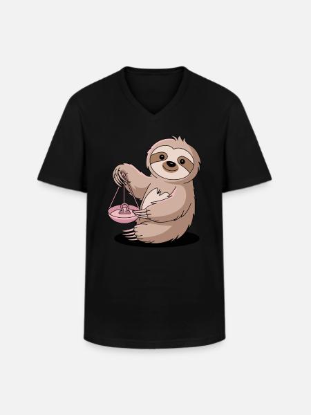 Libra Sternzeichen Faultier mit Waage - Männer-T-Shirt mit V-Ausschnitt - Schwarz