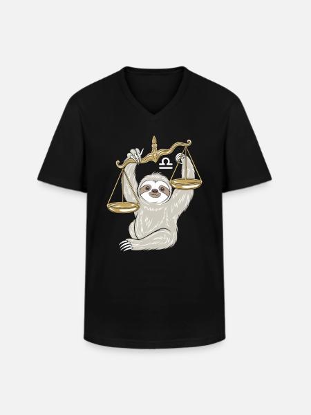 Libra Sloth Libra Zodiac Sign - Men's V-Neck T-Shirt - black