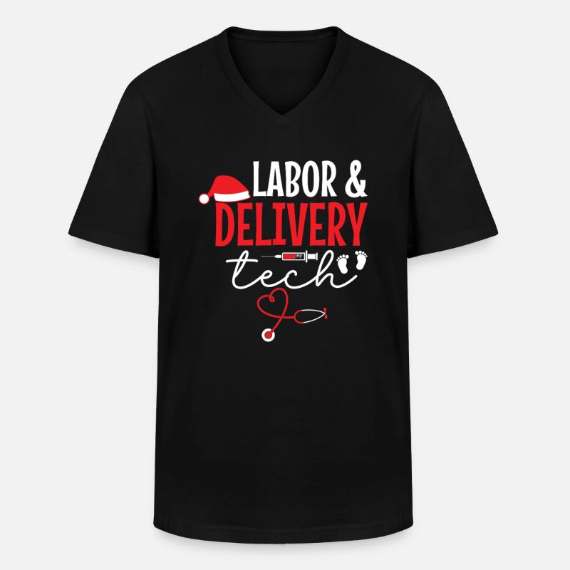L&D Tech Weihnachtsmann Weihnachtsmütze - Männer-T-Shirt mit V-Ausschnitt - Schwarz