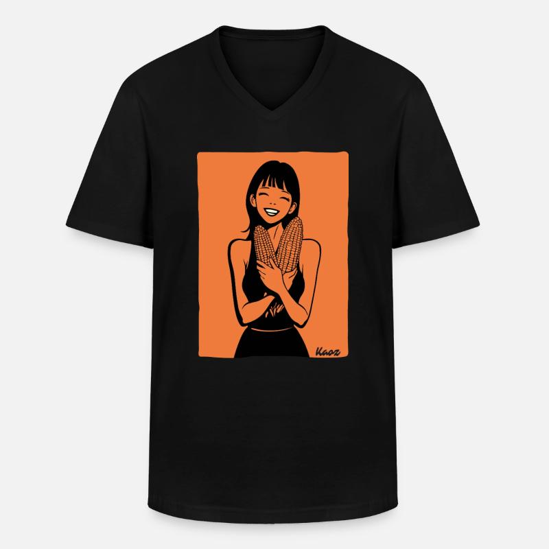 Glückliches Mädchen mit Maiskolben - Männer-T-Shirt mit V-Ausschnitt - Schwarz