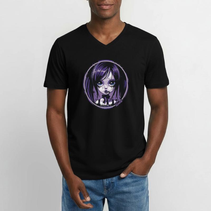 Gothic Chibi Mädchen – Dunkle Ästhetik Männer-T-Shirt mit V-Ausschnitt