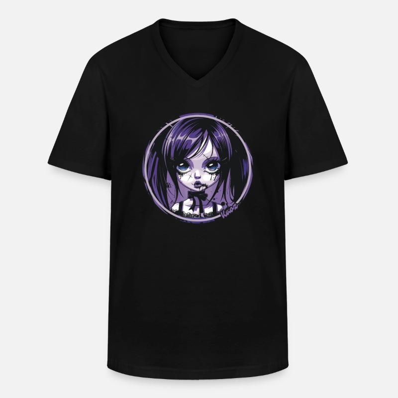 Gothic Chibi Mädchen – Dunkle Ästhetik - Männer-T-Shirt mit V-Ausschnitt - Schwarz