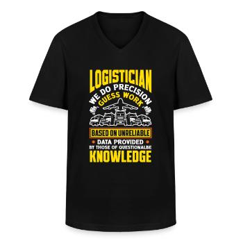 Logistics Logistician We Do Precision Guess Work - Men's V-Neck T-Shirt - black - Front - AI Model Male 178 dark (178cm)