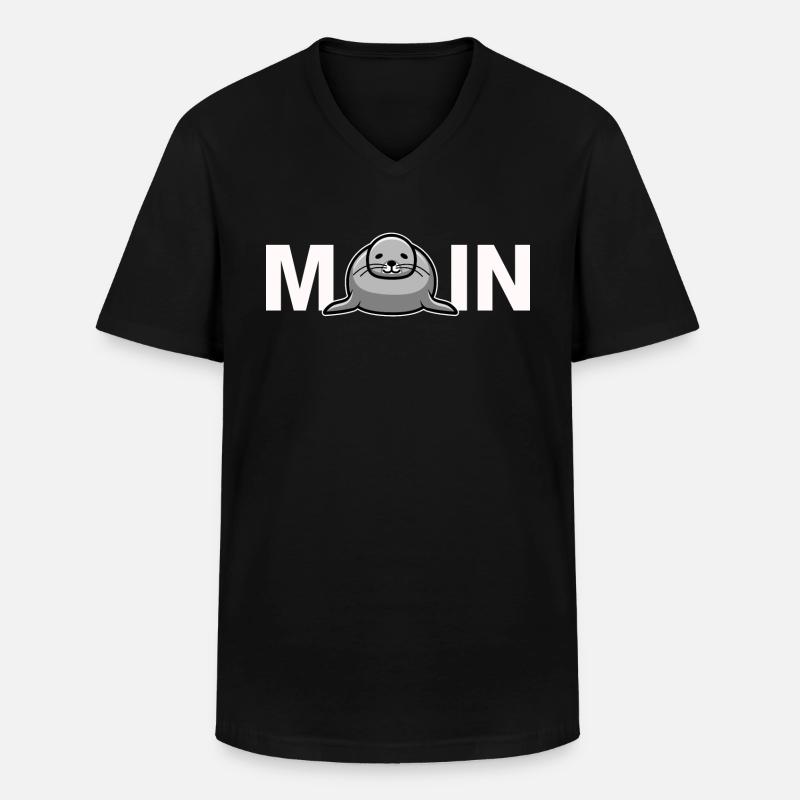 Moin mit Robbe - Männer-T-Shirt mit V-Ausschnitt - Schwarz