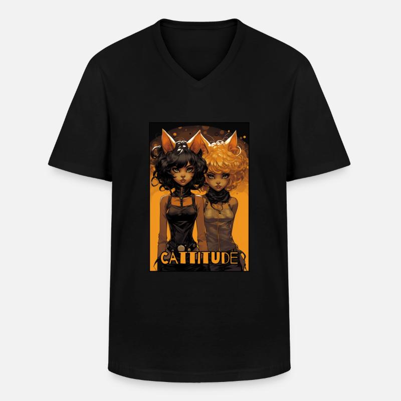 Cattitude: Zwei Katzenmädchen - Männer-T-Shirt mit V-Ausschnitt - Schwarz