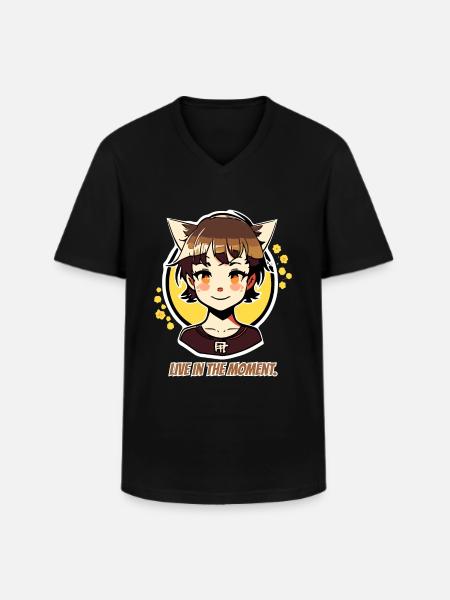 Lebe im Moment, Katzen-mädchen - Männer-T-Shirt mit V-Ausschnitt - Schwarz