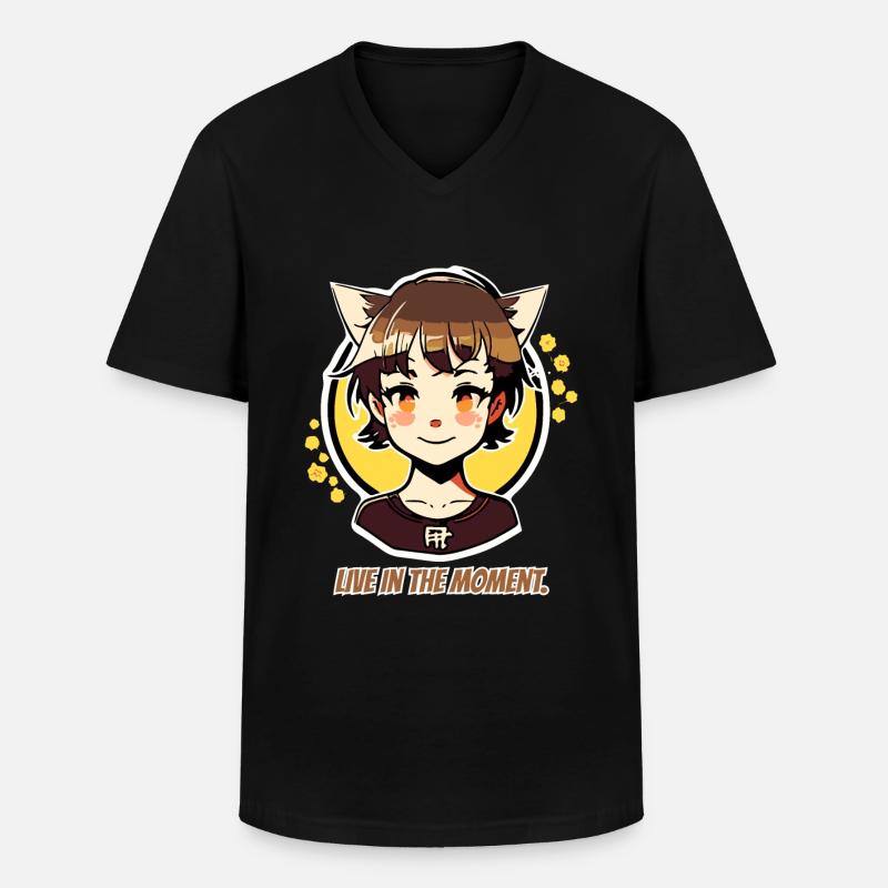 Lebe im Moment, Katzen-mädchen - Männer-T-Shirt mit V-Ausschnitt - Schwarz