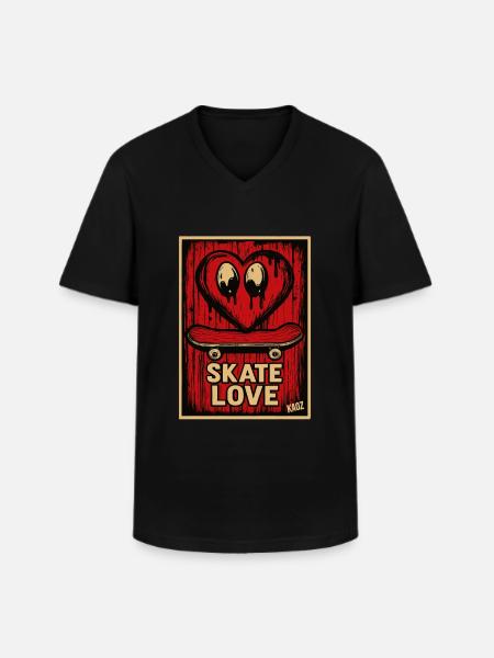 Dripping Heart Skateboard with Text "Skate Love" - Men's V-Neck T-Shirt - black