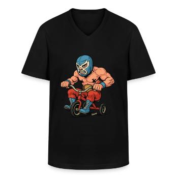 Wrestler with mask on tricycle - Men's V-Neck T-Shirt - black - Front - AI Model Male 178 dark (178cm)