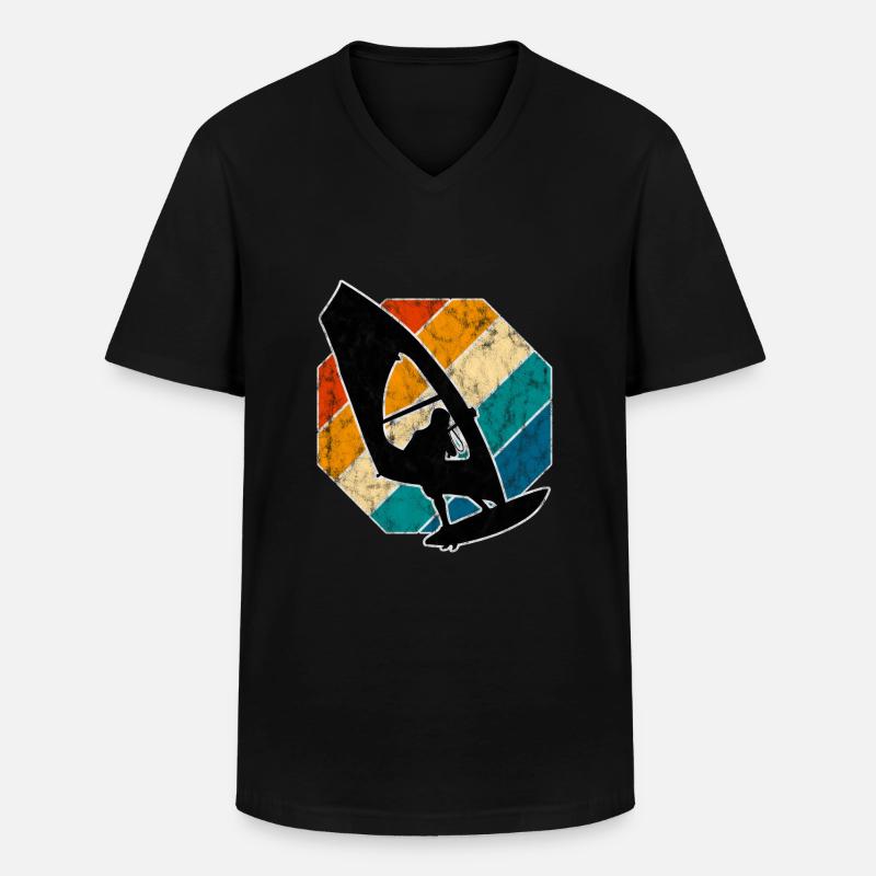 Windsurfen Windsurfer Windsurfing Retro Surfen - Männer-T-Shirt mit V-Ausschnitt - Schwarz