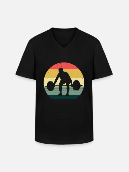 Musculation Bodybuilder GYM Fitnessstudio Retro - T-shirt col V Homme - noir