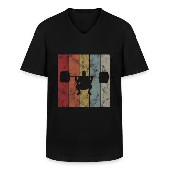Musculation Bodybuilder GYM Fitnessstudio Retro - T-shirt col V Homme - noir - Devant - AI Model Male 178 dark (178cm)