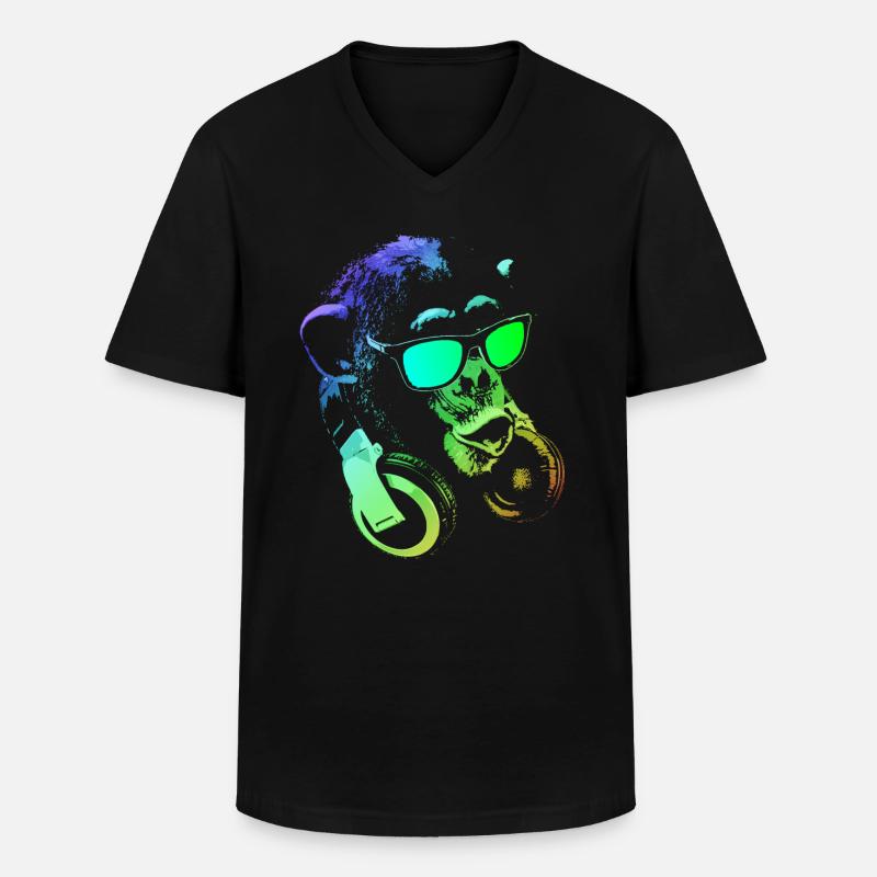 Affe DJ - Männer-T-Shirt mit V-Ausschnitt - Schwarz