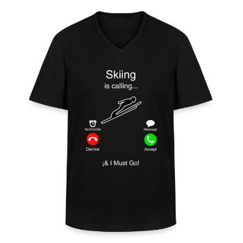 Ski ringer til mig, og jeg må gå - Klassisk herre T-shirt med V-udskæring - sort - Foran - AI Model Male 178 dark (178cm)