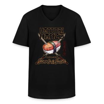 Hattori hanzo épées et cadeau de sushi du Japon - T-shirt col V Homme - noir - Devant - AI Model Male 178 dark (178cm)