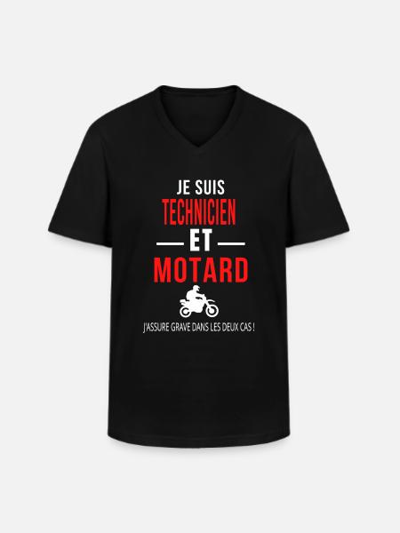 motard et TECHNICIEN - T-shirt col V Homme - noir