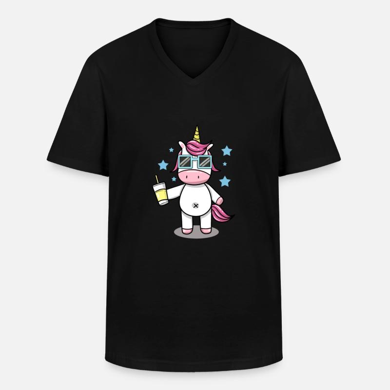 Einhorn cool Sonnenbrille - Männer-T-Shirt mit V-Ausschnitt - Schwarz