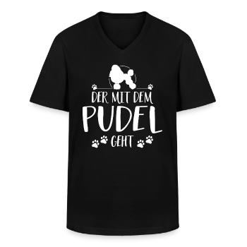 DER MIT PUDEL GEHT Hunde Spruch Hund Wilsigns - Männer-T-Shirt mit V-Ausschnitt - Schwarz - Vorne - AI Model Male 178 dark (178cm)