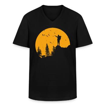 Randonnée. Randonnée dans la nature. - T-shirt col V Homme - noir - Devant - AI Model Male 178 dark (178cm)